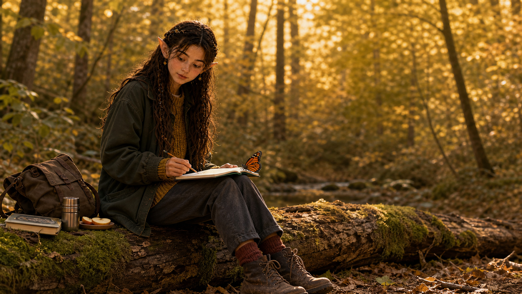 Hazel writing in her notebook in the Whisperwoods